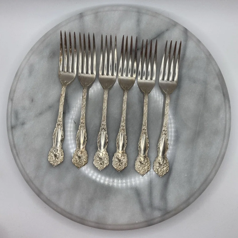 American Silver Plate Co Vintage 40+ Pc Flatware Set Floral Art Nouveau Wood Box